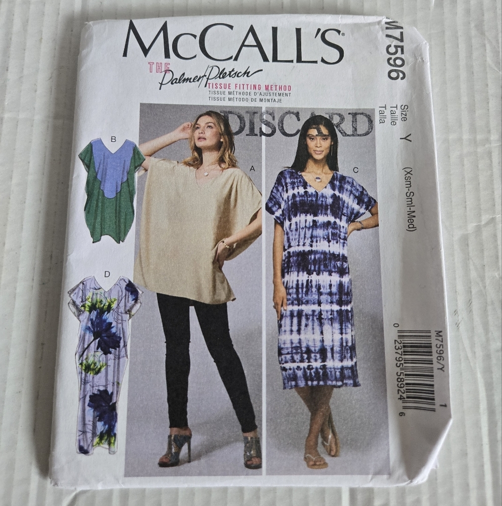 McCall Patterns V-Neck Pullover Tunic and Loose Dresses Size XSM-SML-MED